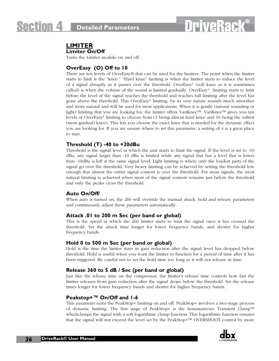 Driverack | dbx DriveRack 260 User Manual | Page 44 / 84