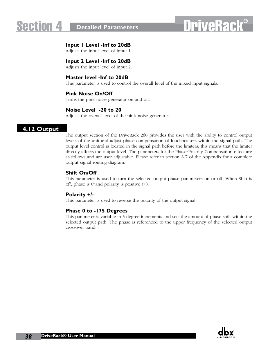 Driverack | dbx DriveRack 260 User Manual | Page 46 / 84