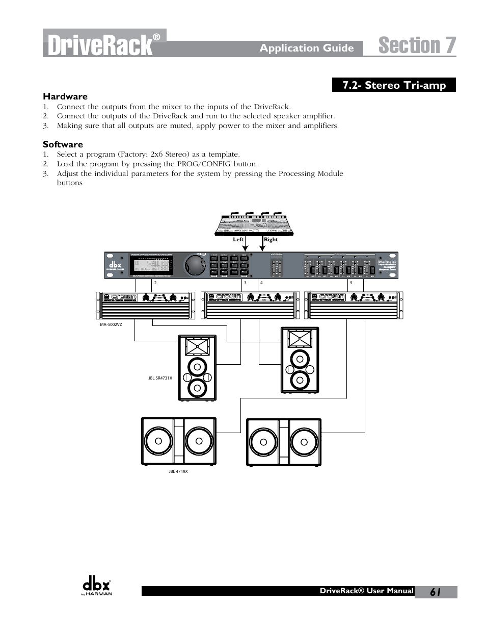 Driverack, Stereo tri-amp, Application guide | dbx DriveRack 260 User Manual | Page 69 / 84