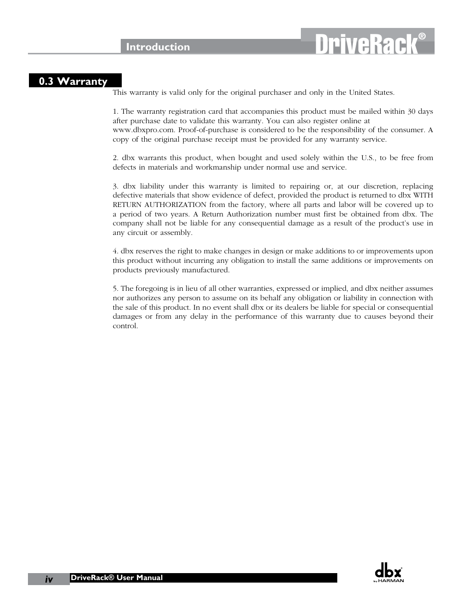 Driverack | dbx DriveRack 260 User Manual | Page 8 / 84