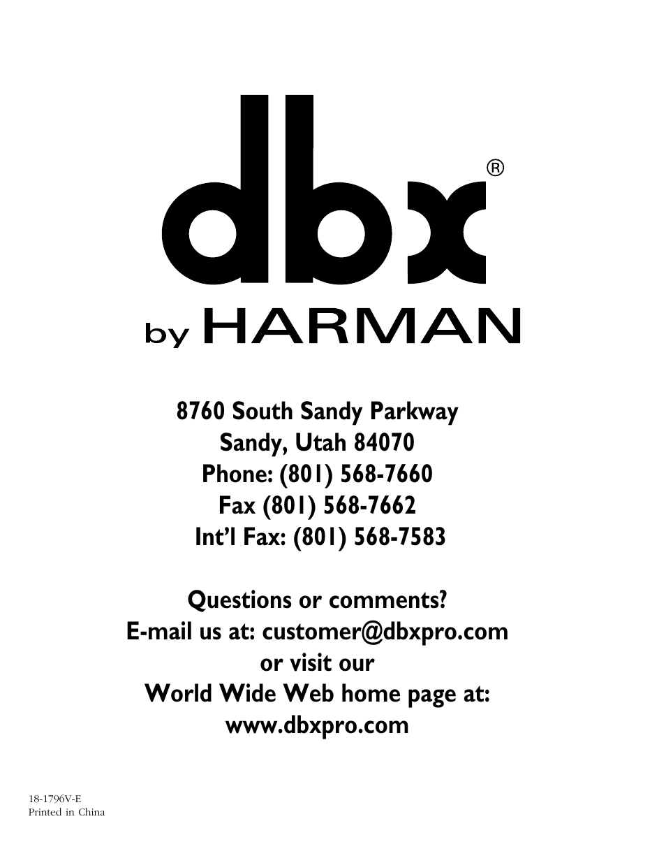 dbx DriveRack 260 User Manual | Page 84 / 84