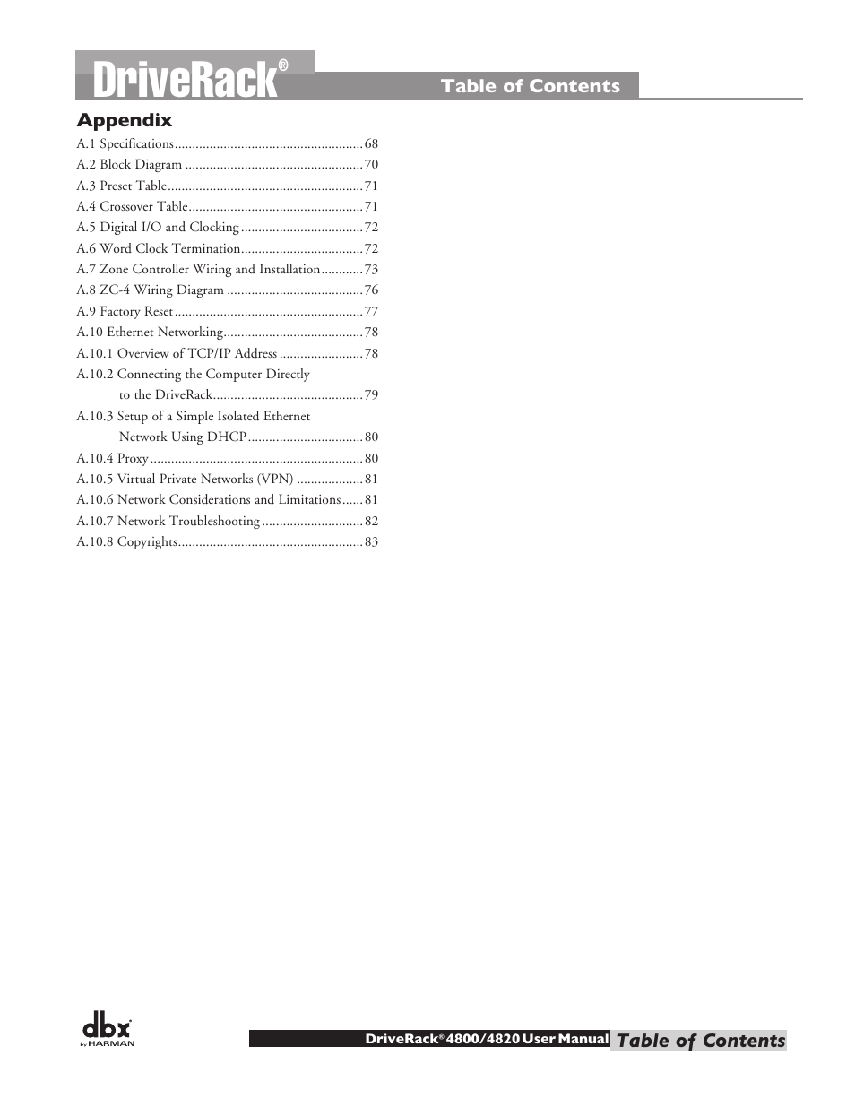 Driverack | dbx DriveRack 4820 User Manual | Page 5 / 96