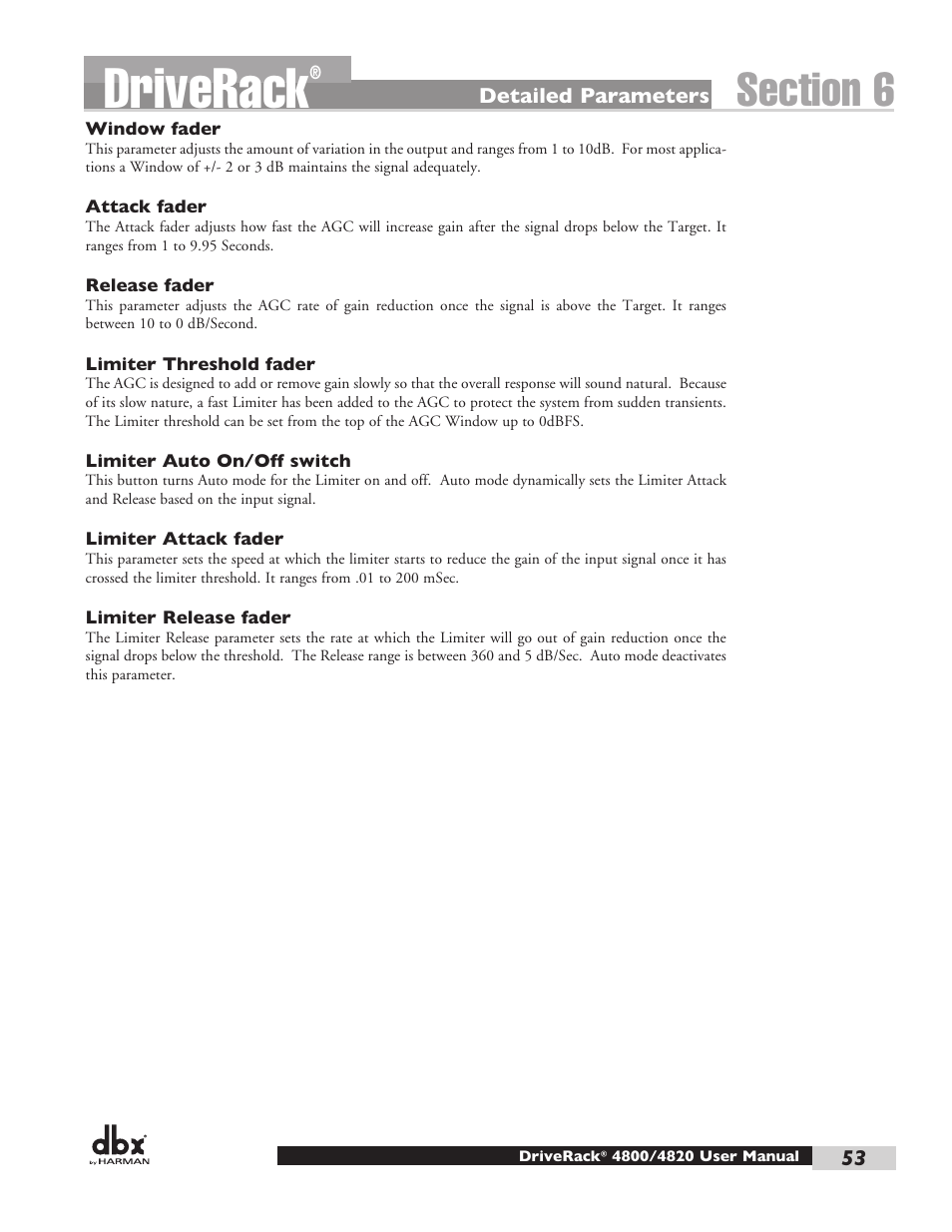 Driverack | dbx DriveRack 4820 User Manual | Page 63 / 96