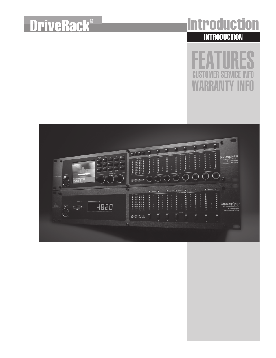 Features, Introduction, Driverack | dbx DriveRack 4820 User Manual | Page 7 / 96