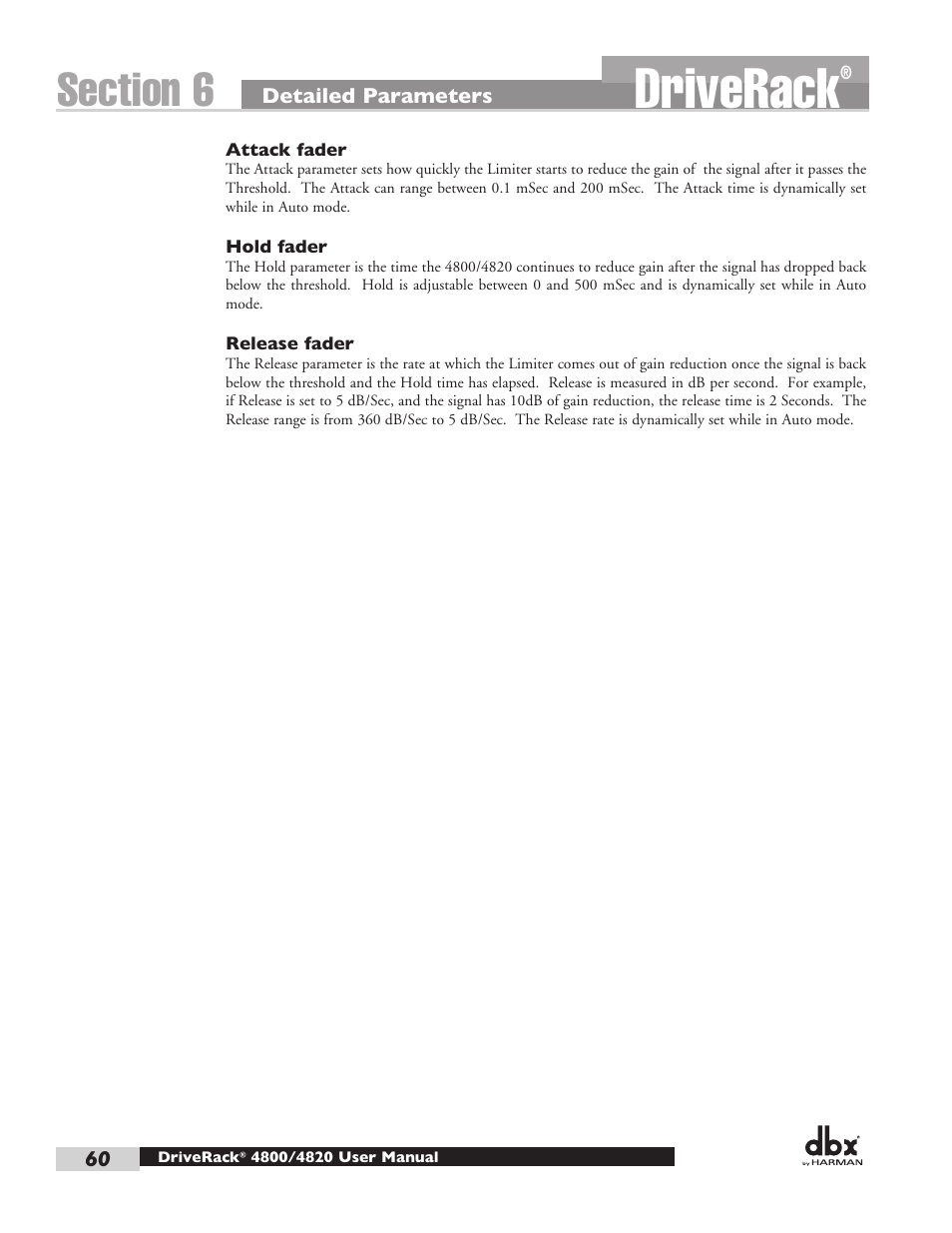 Driverack | dbx DriveRack 4820 User Manual | Page 70 / 96
