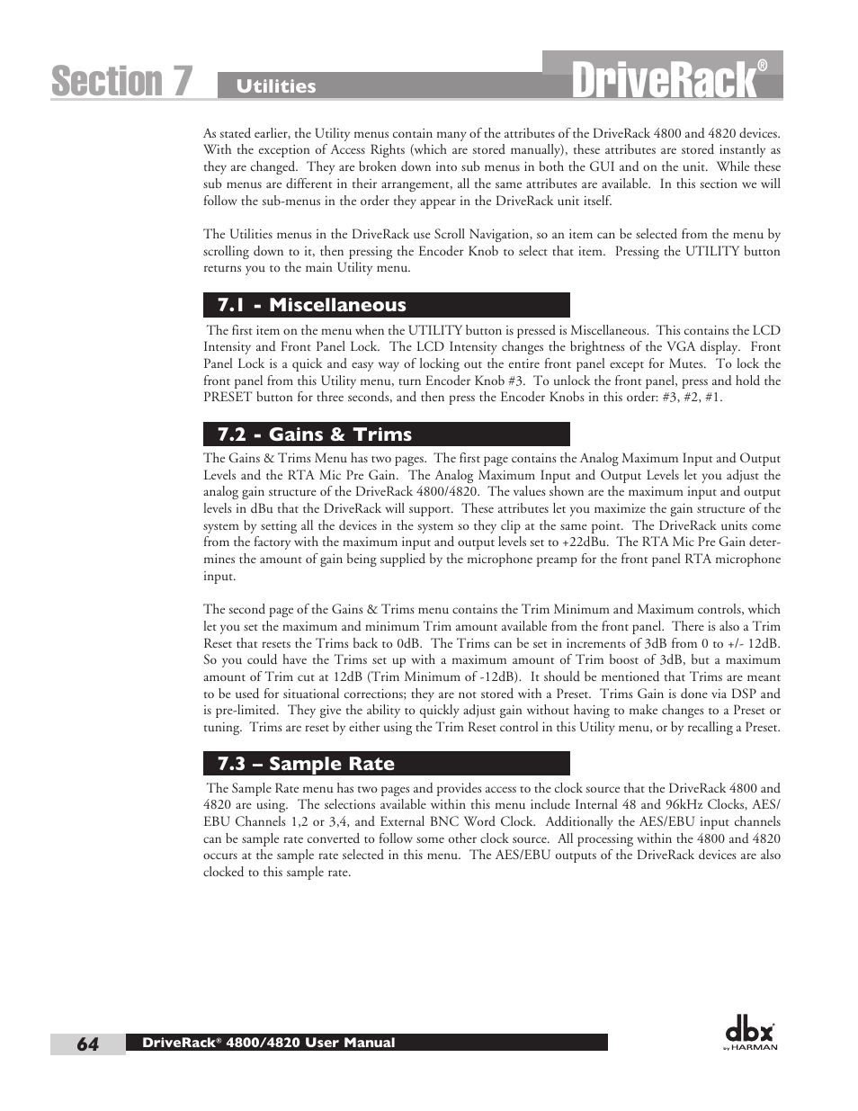 Driverack | dbx DriveRack 4820 User Manual | Page 74 / 96