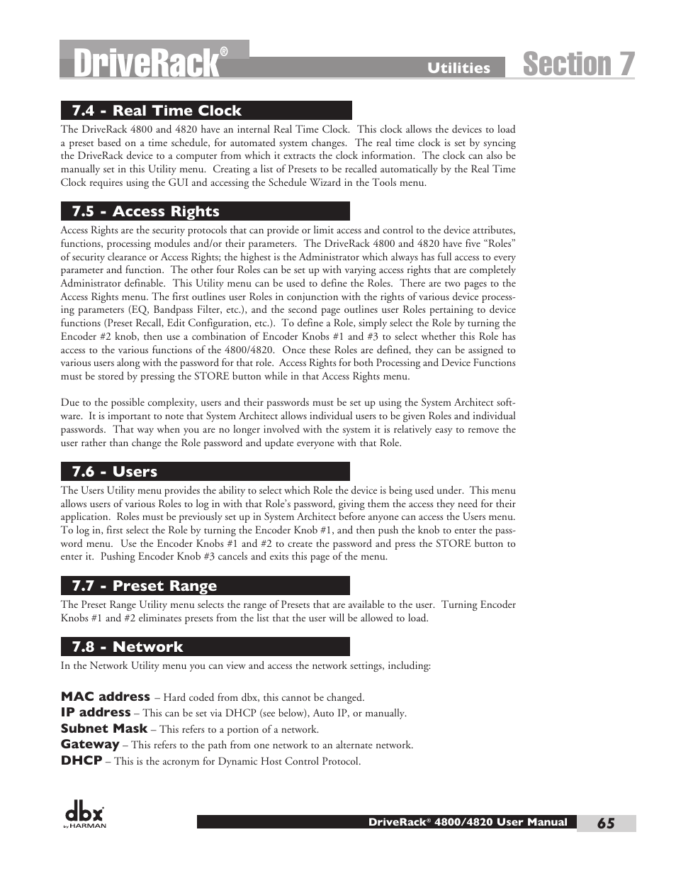 Driverack | dbx DriveRack 4820 User Manual | Page 75 / 96