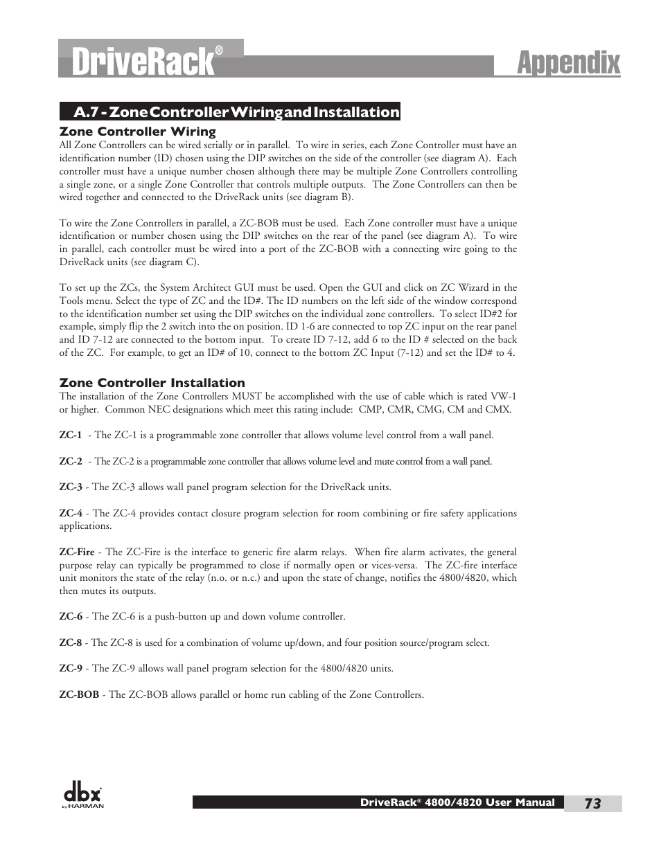 Driverack, Appendix | dbx DriveRack 4820 User Manual | Page 83 / 96