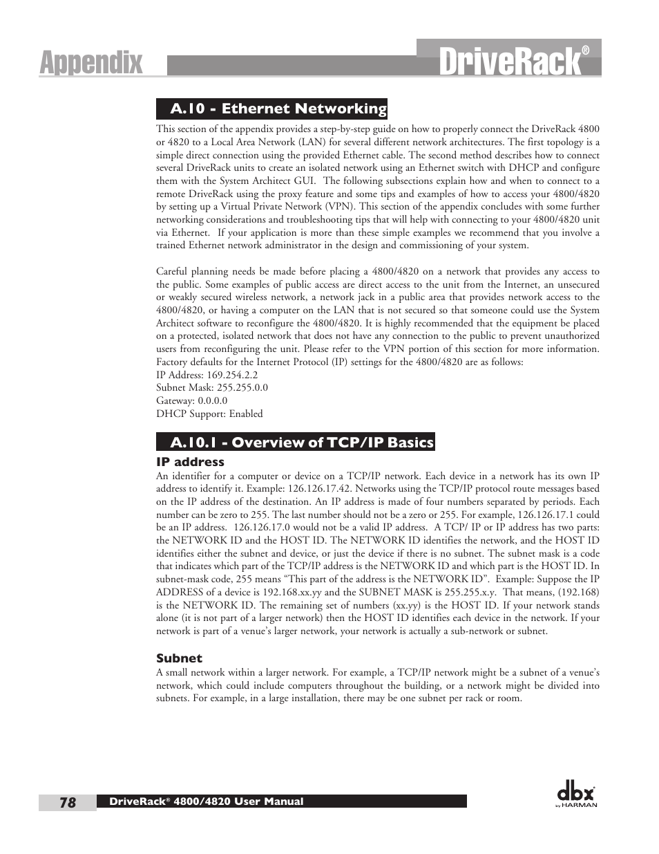 Driverack, Appendix | dbx DriveRack 4820 User Manual | Page 88 / 96