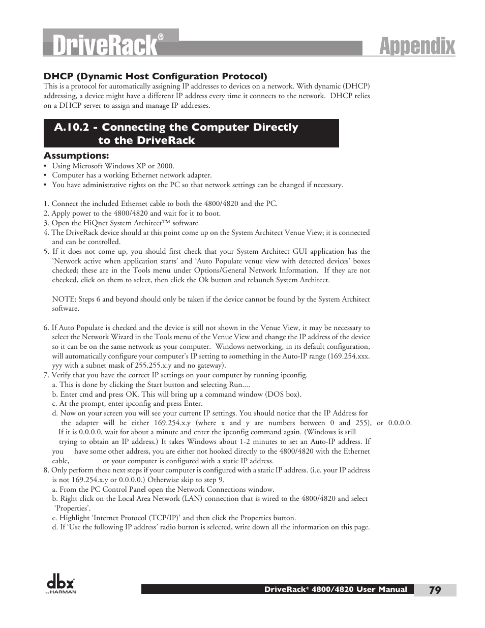 Driverack, Appendix | dbx DriveRack 4820 User Manual | Page 89 / 96