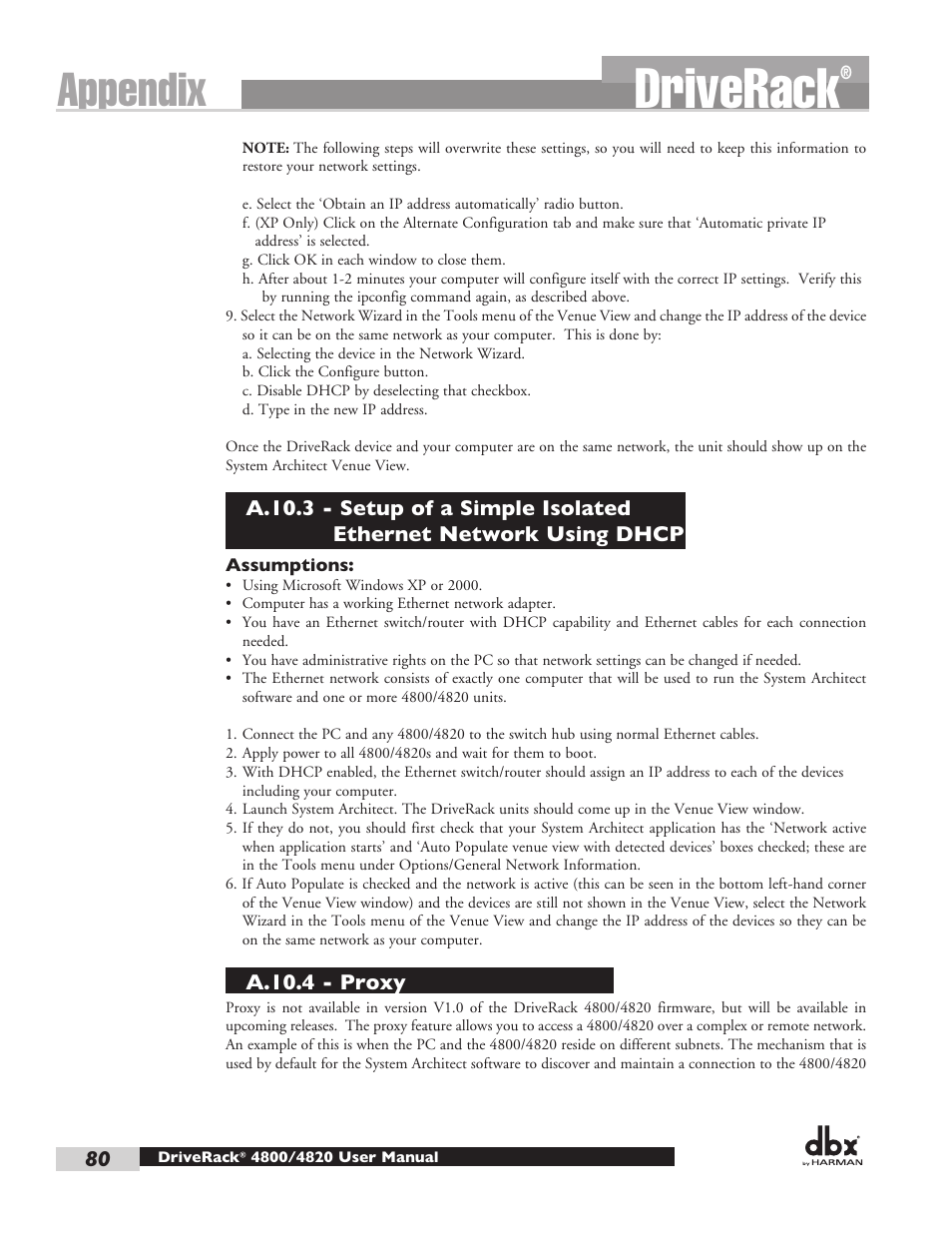 Driverack, Appendix | dbx DriveRack 4820 User Manual | Page 90 / 96