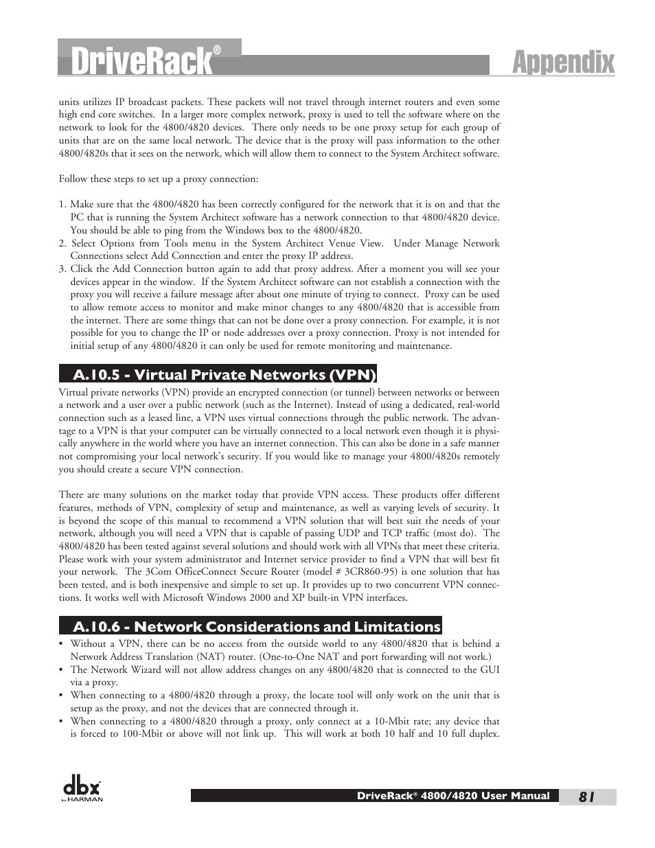 Driverack, Appendix | dbx DriveRack 4820 User Manual | Page 91 / 96