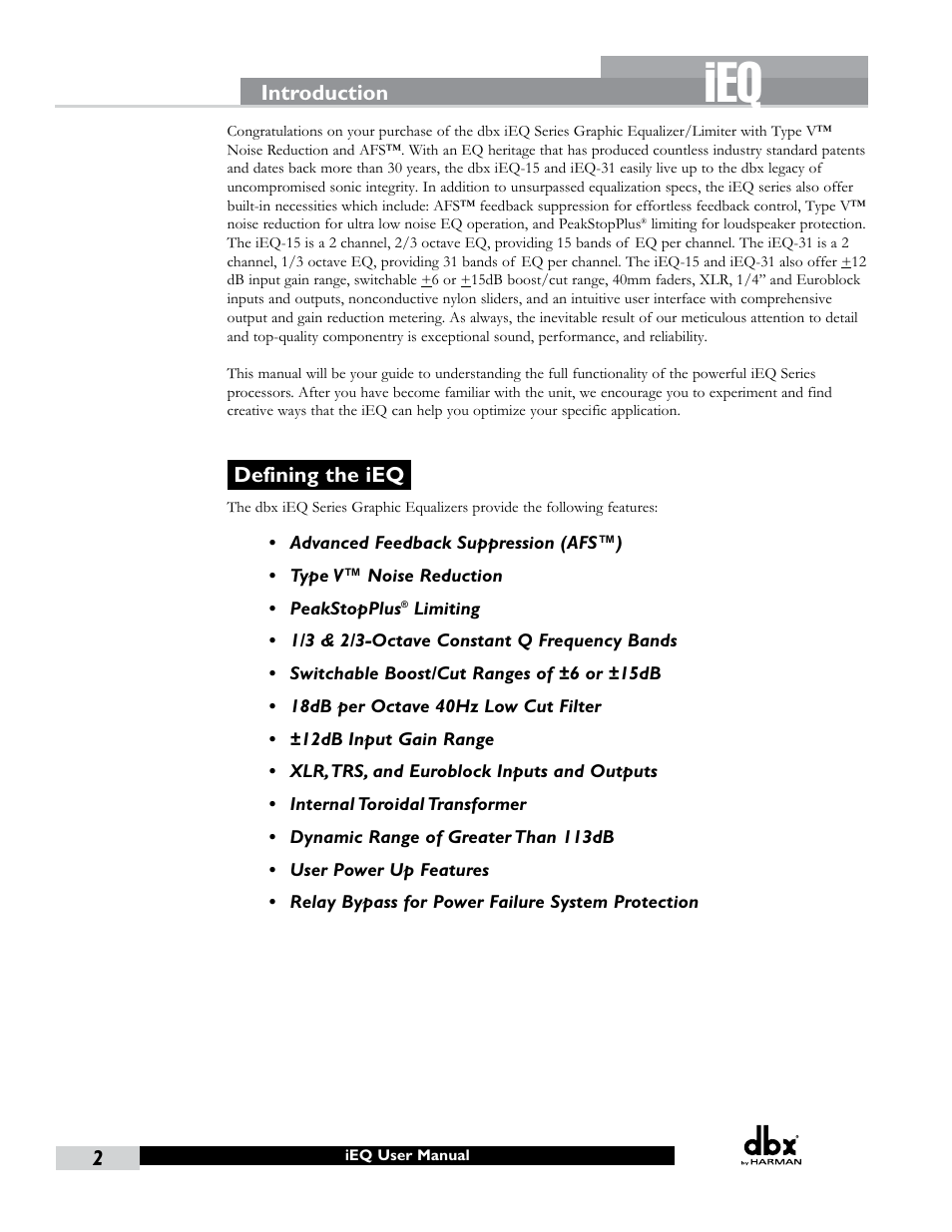 Introduction, Defining the ieq | dbx iEQ15 User Manual | Page 6 / 20
