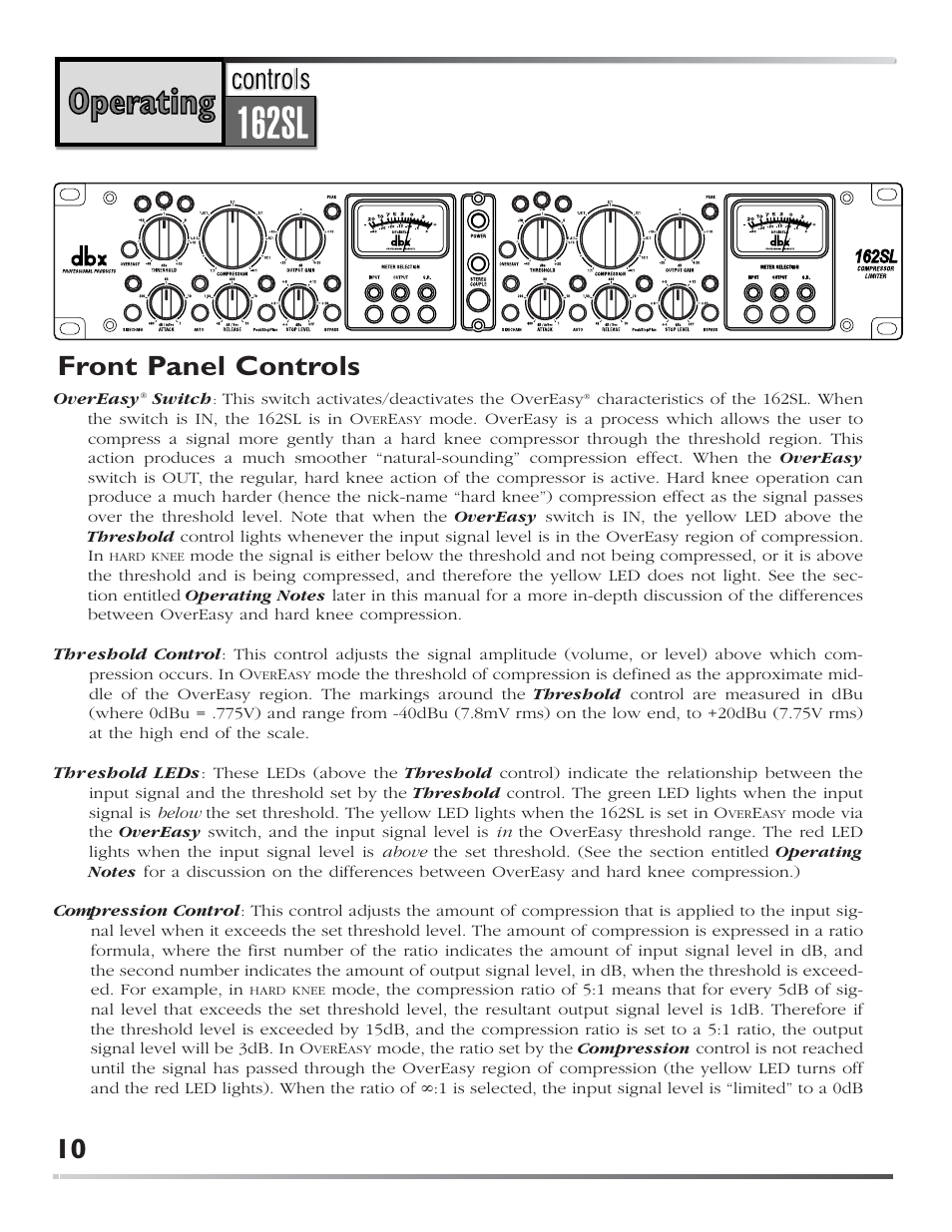 Front panel controls | dbx 162SL User Manual | Page 12 / 31