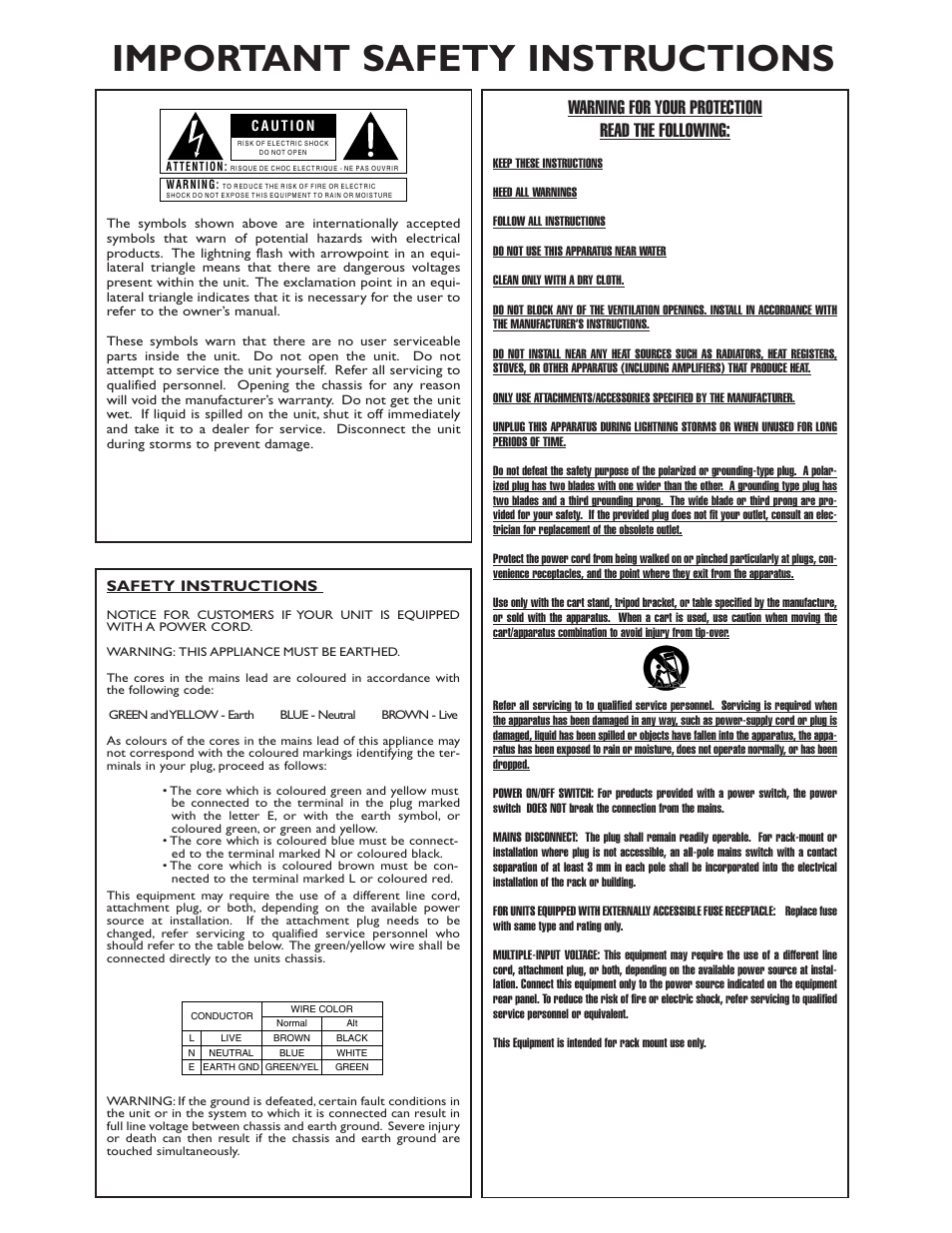 Important safety instructions, Warning for your protection read the following | dbx 162SL User Manual | Page 2 / 31
