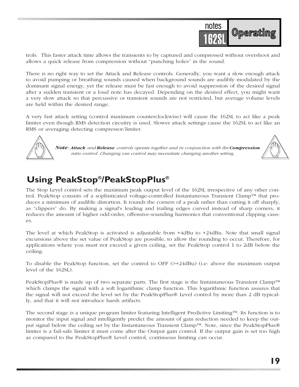 Using peakstop, Peakstopplus | dbx 162SL User Manual | Page 21 / 31