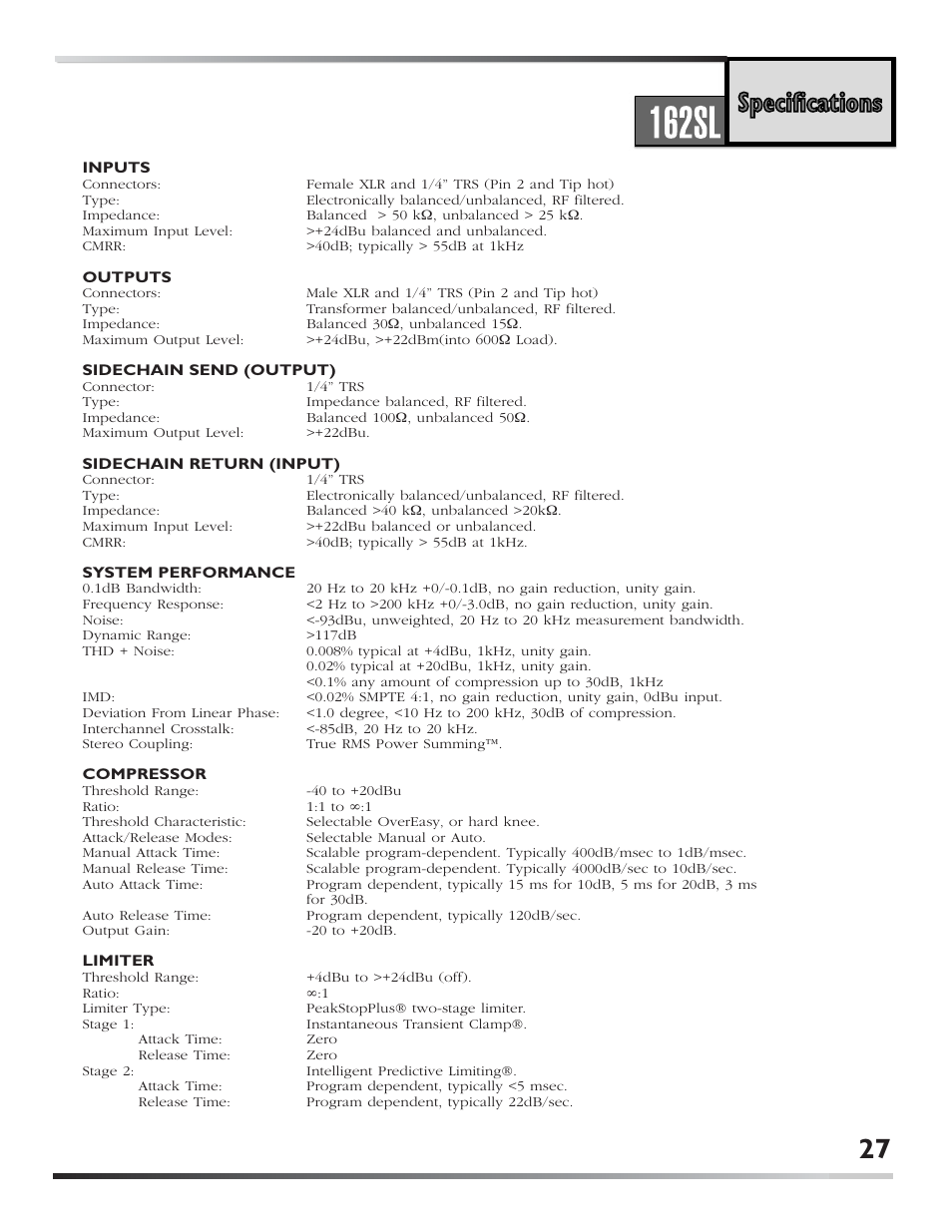 dbx 162SL User Manual | Page 29 / 31