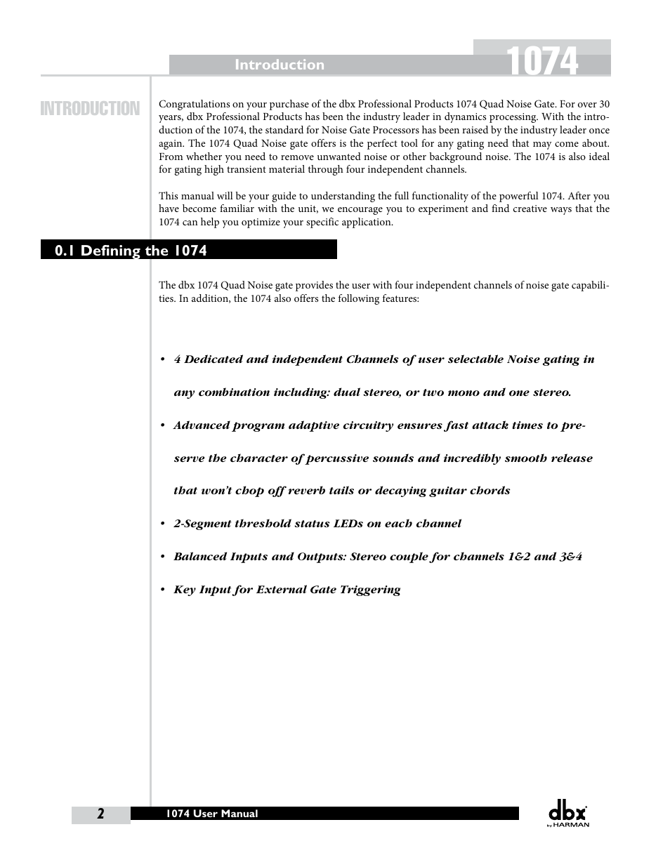 Introduction | dbx 1074 User Manual | Page 6 / 16