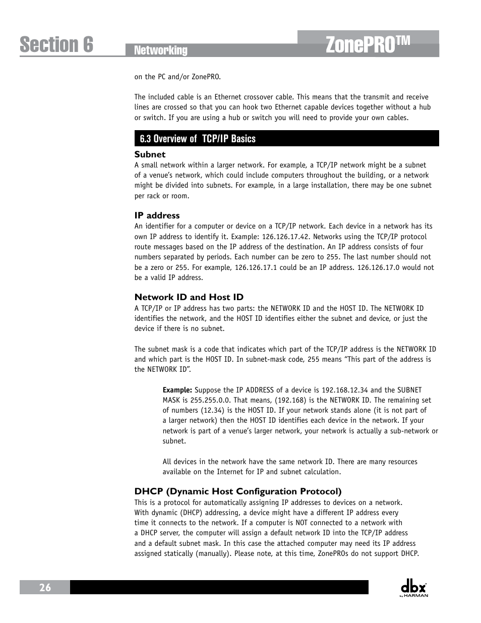 3 overview of tcp/ip basics, Zonepro, Networking | dbx ZonePRO InstallGuide User Manual | Page 32 / 60