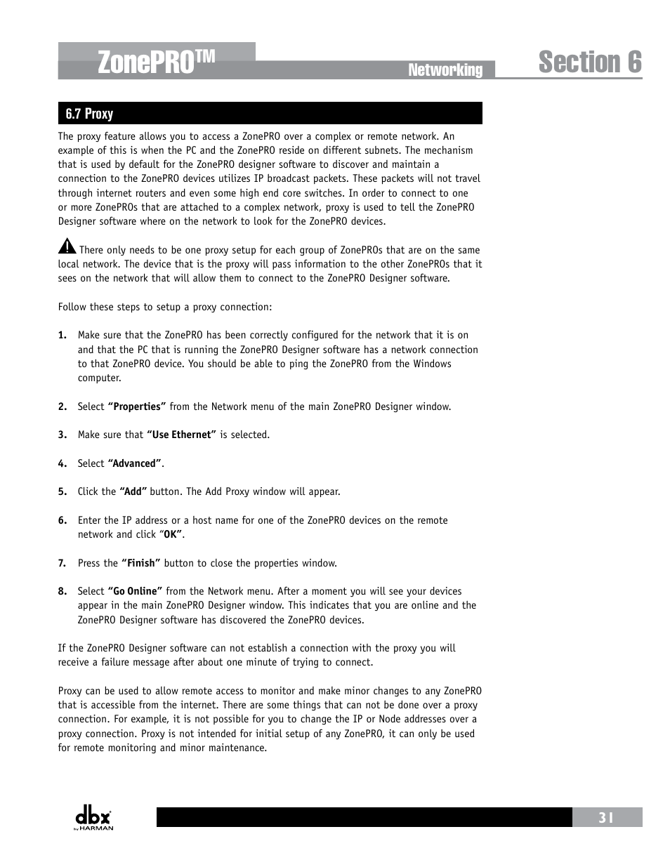 7 proxy, Zonepro, Networking | dbx ZonePRO InstallGuide User Manual | Page 37 / 60