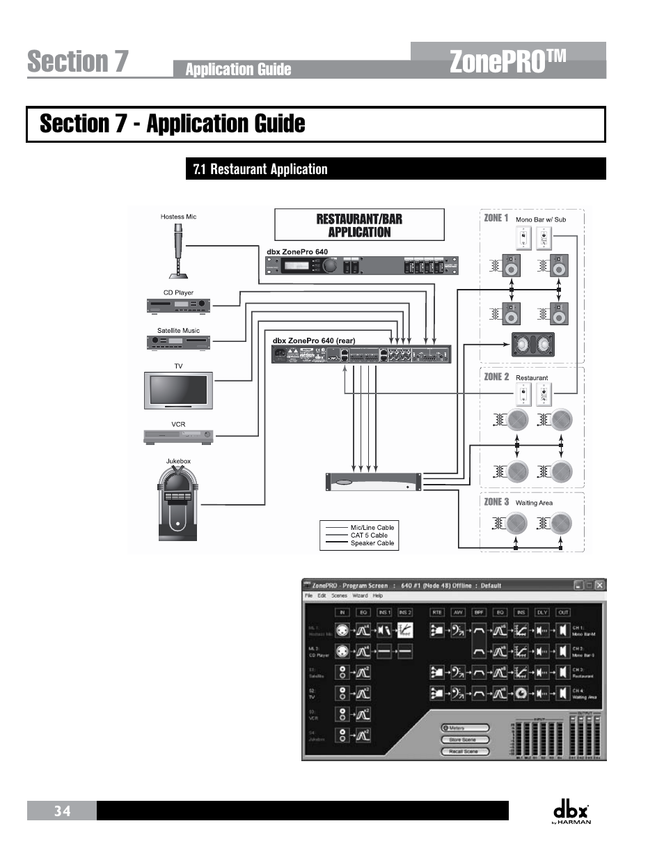 Section 7 - application guide, 1 restaurant application, Zonepro | dbx ZonePRO InstallGuide User Manual | Page 40 / 60