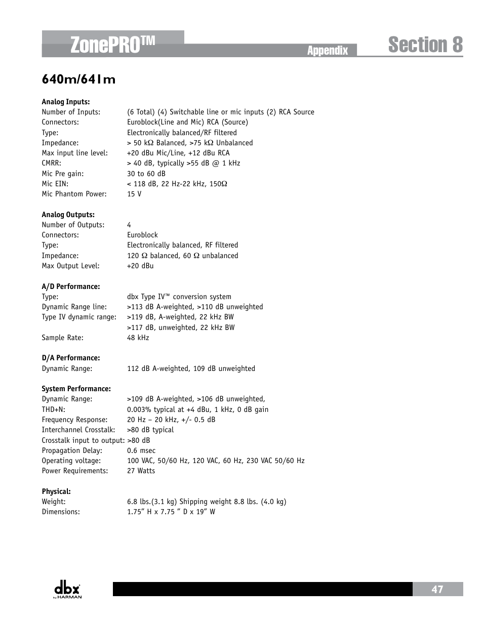 Zonepro, Appendix | dbx ZonePRO InstallGuide User Manual | Page 53 / 60