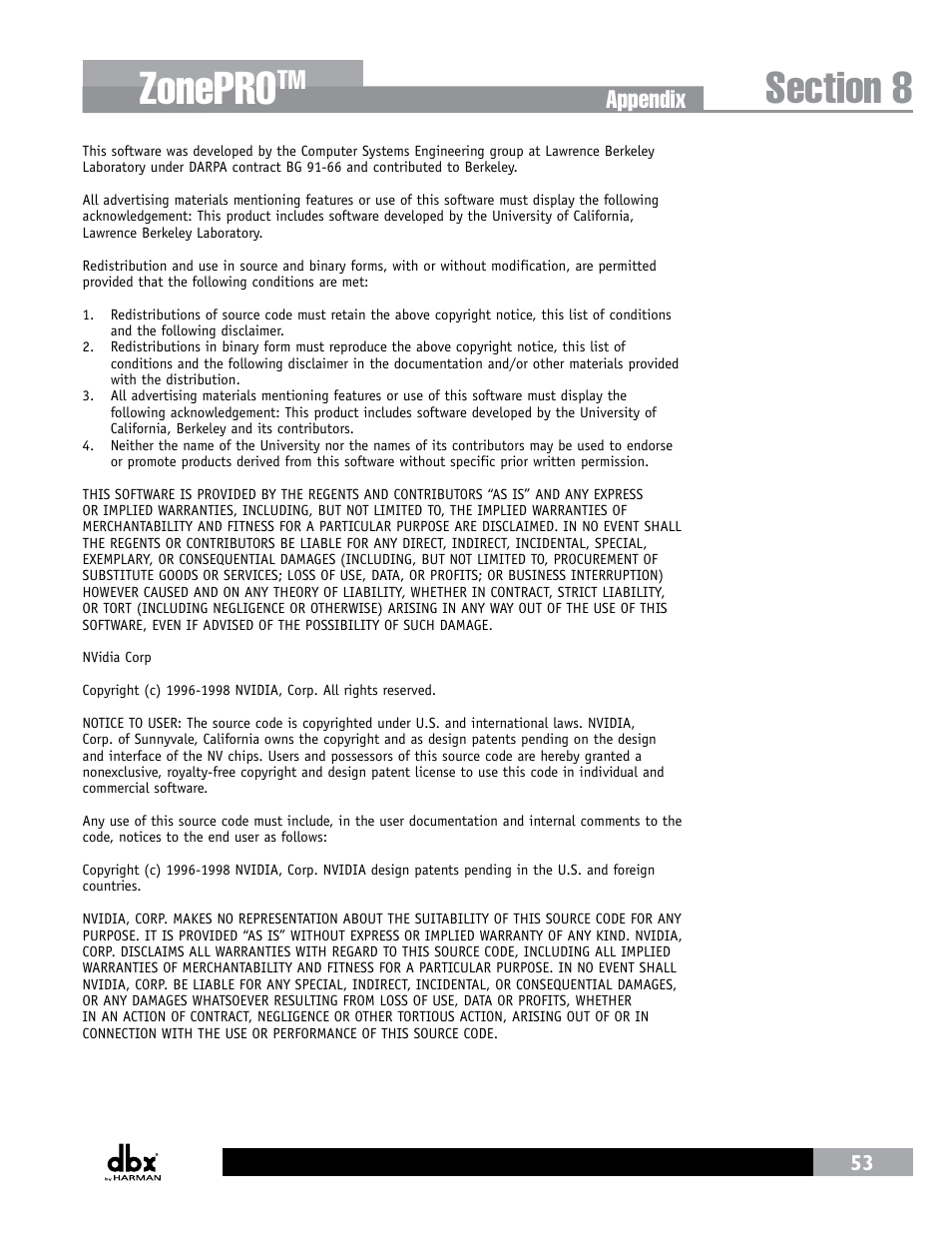 Zonepro, Appendix | dbx ZonePRO InstallGuide User Manual | Page 59 / 60
