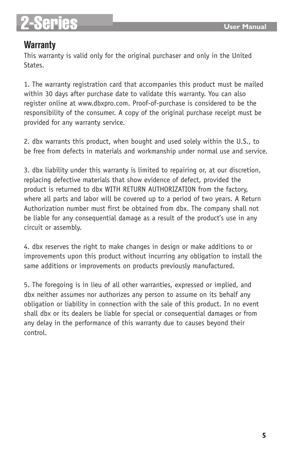 Series, Warranty | dbx 231s Equalizer User Manual | Page 5 / 12