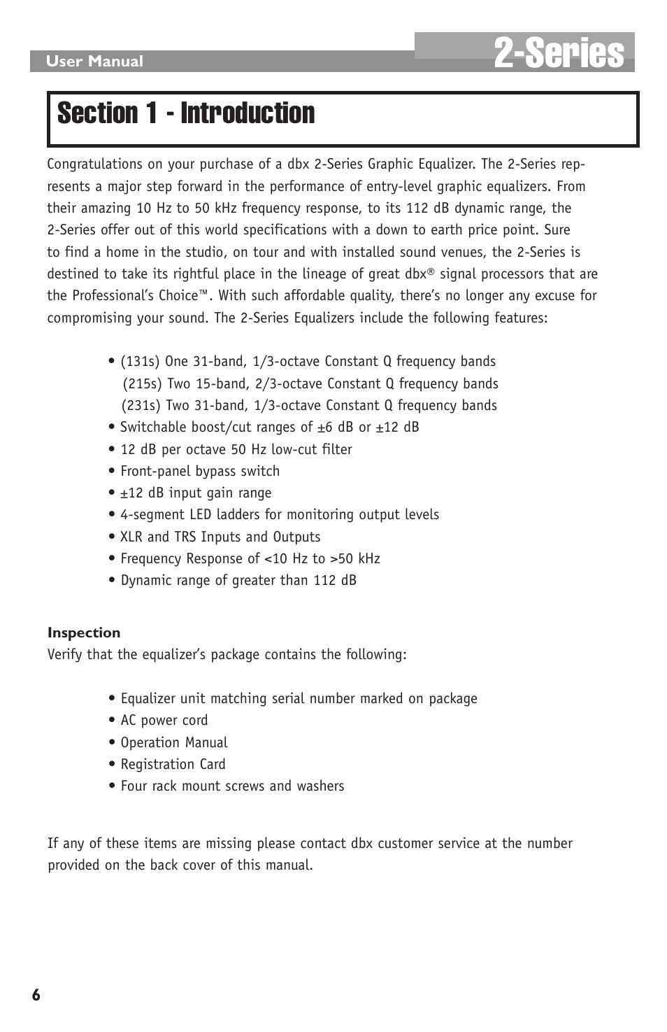 Series | dbx 231s Equalizer User Manual | Page 6 / 12