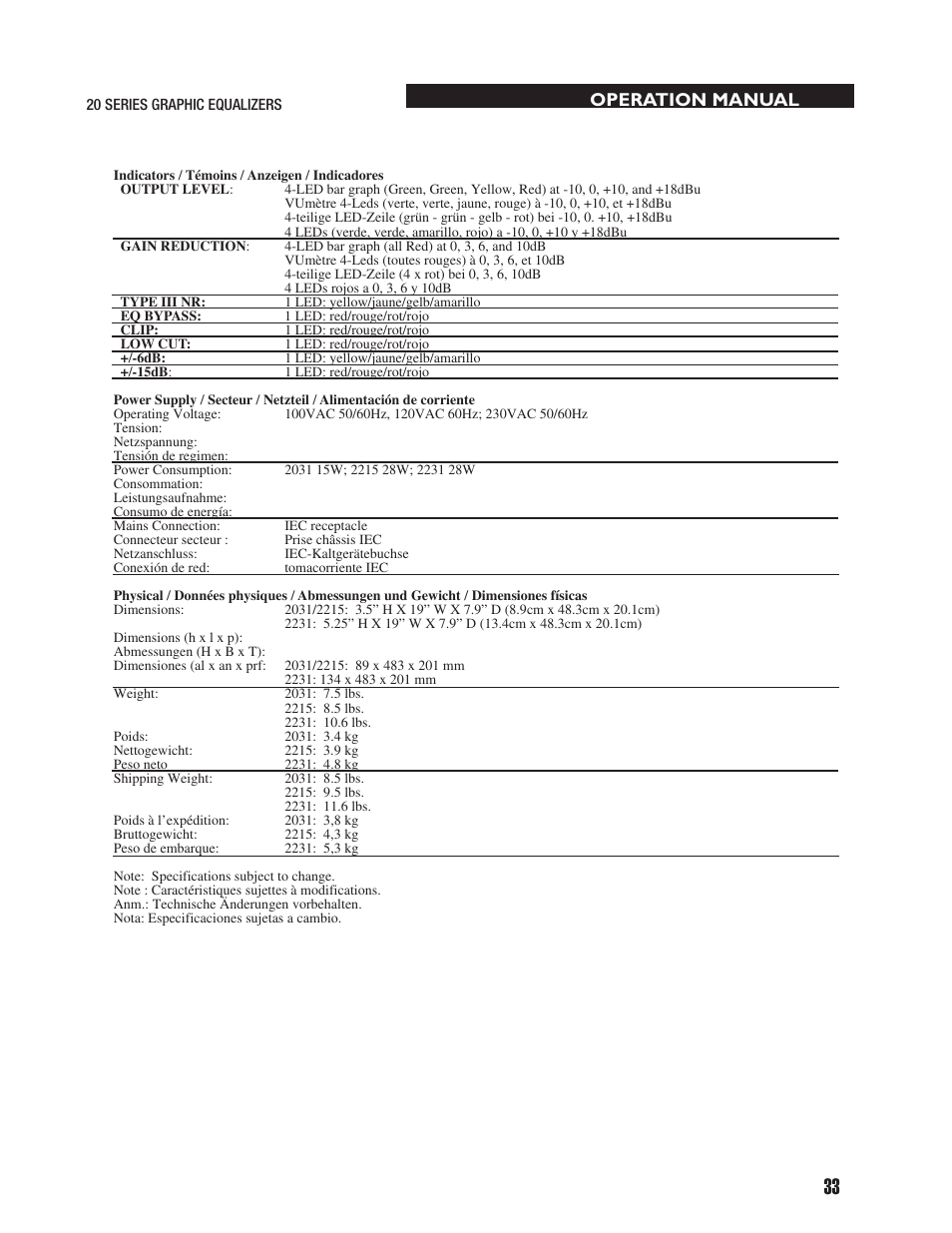 Operation manual | dbx 2031 Equalizer User Manual | Page 37 / 40