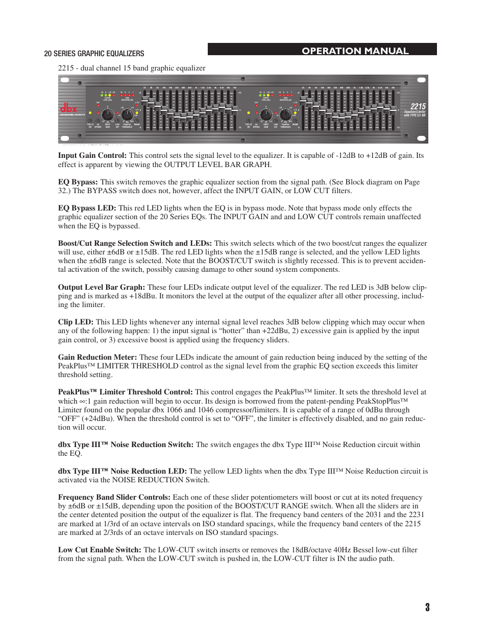 Operation manual | dbx 2031 Equalizer User Manual | Page 7 / 40