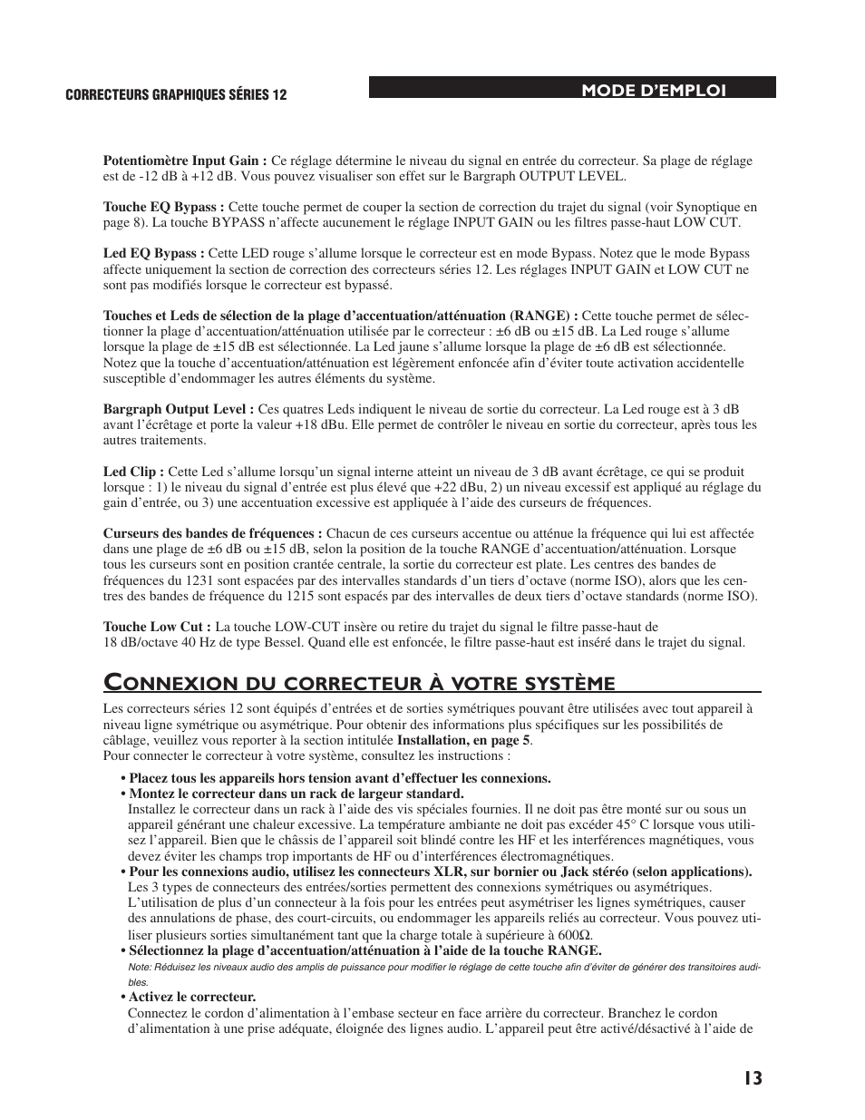 Onnexion, Correcteur, Votre | Système | dbx 1231 Equalizer User Manual | Page 17 / 44