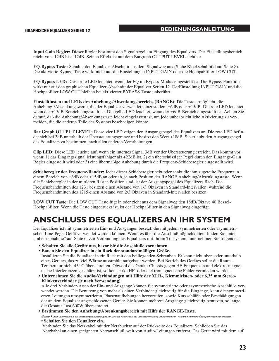 Anschluss des equalizers an ihr system | dbx 1231 Equalizer User Manual | Page 27 / 44