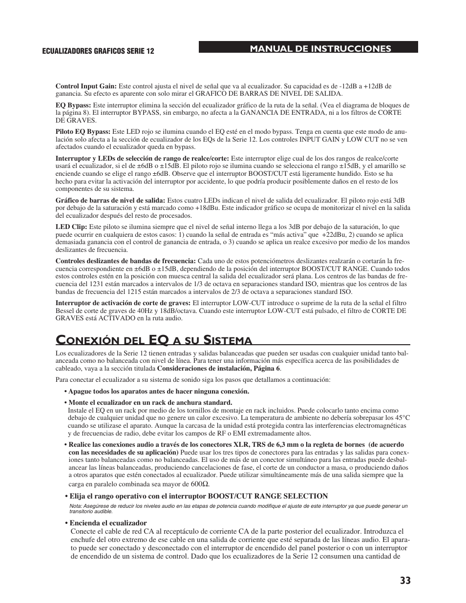 Onexión, Istema | dbx 1231 Equalizer User Manual | Page 37 / 44