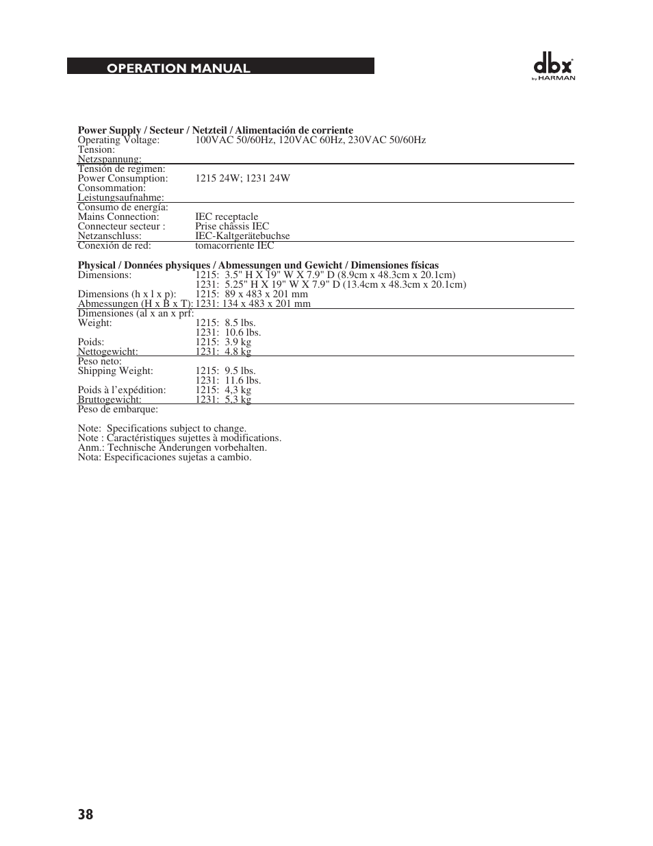 dbx 1231 Equalizer User Manual | Page 42 / 44