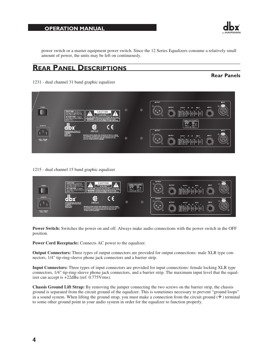 Anel, Escriptions | dbx 1231 Equalizer User Manual | Page 8 / 44