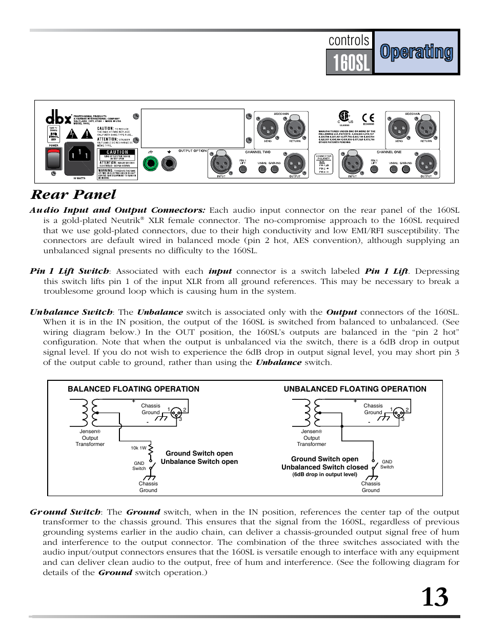 Series, 160s, 160sl | Operations, Technical, Manual, Connection, Connection installation installation, Introduction | dbx 160SL User Manual | Page 17 / 32