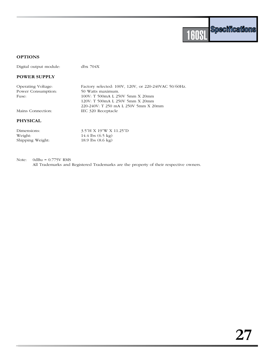 Series, 160s, 160sl | dbx 160SL User Manual | Page 31 / 32