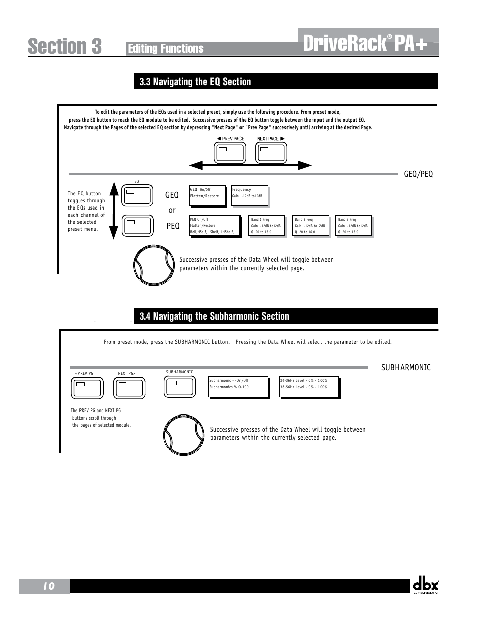 Driverack, Editing functions | dbx DriveRack PA+ User Manual | Page 14 / 40