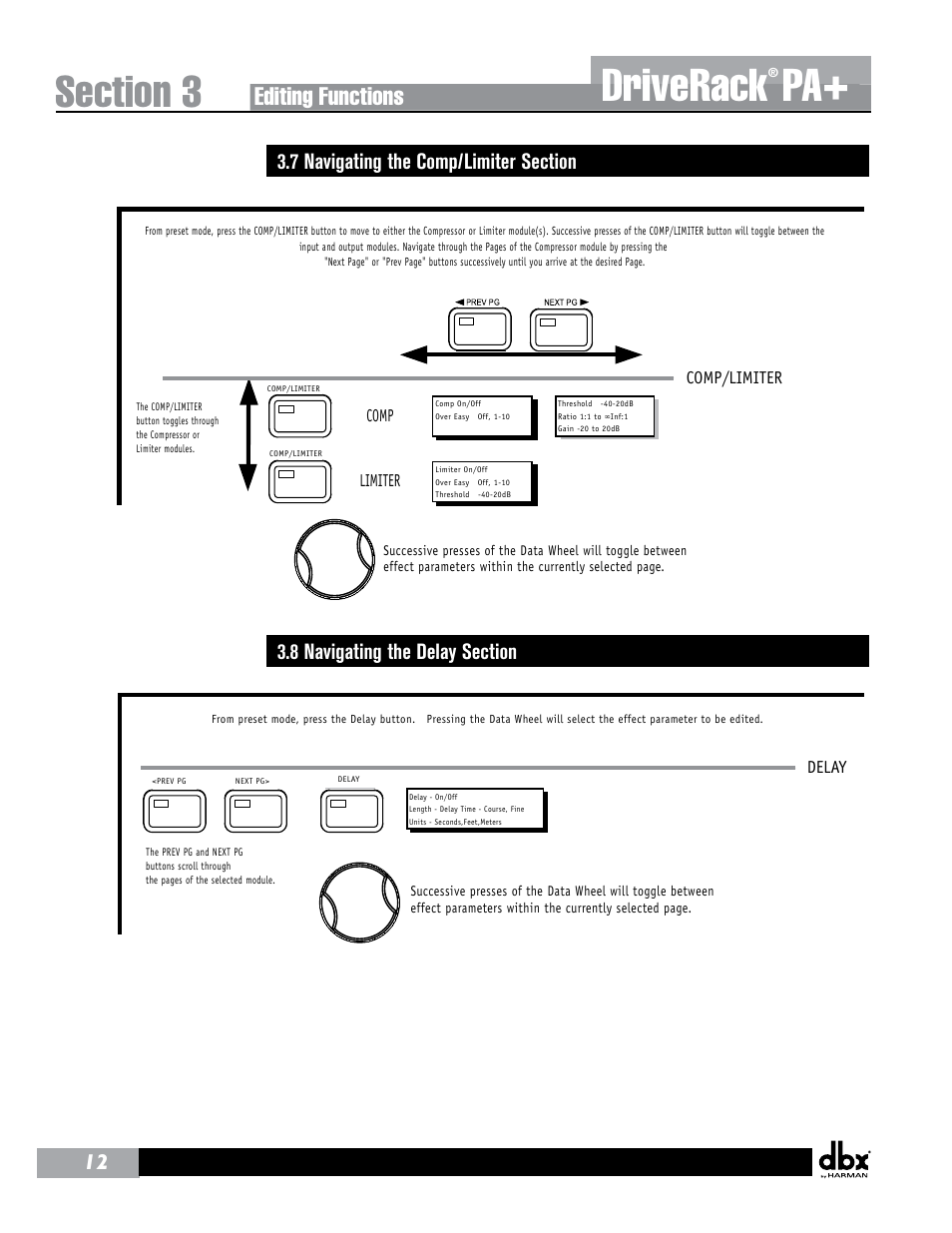 Driverack, Editing functions | dbx DriveRack PA+ User Manual | Page 16 / 40