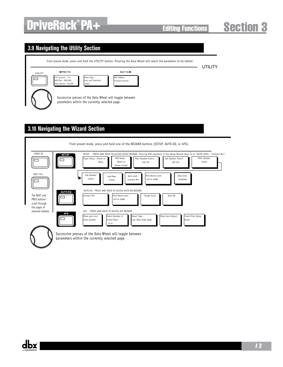 Driverack, Editing functions, Utility | dbx DriveRack PA+ User Manual | Page 17 / 40