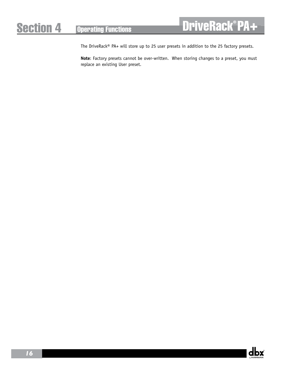 Driverack | dbx DriveRack PA+ User Manual | Page 20 / 40