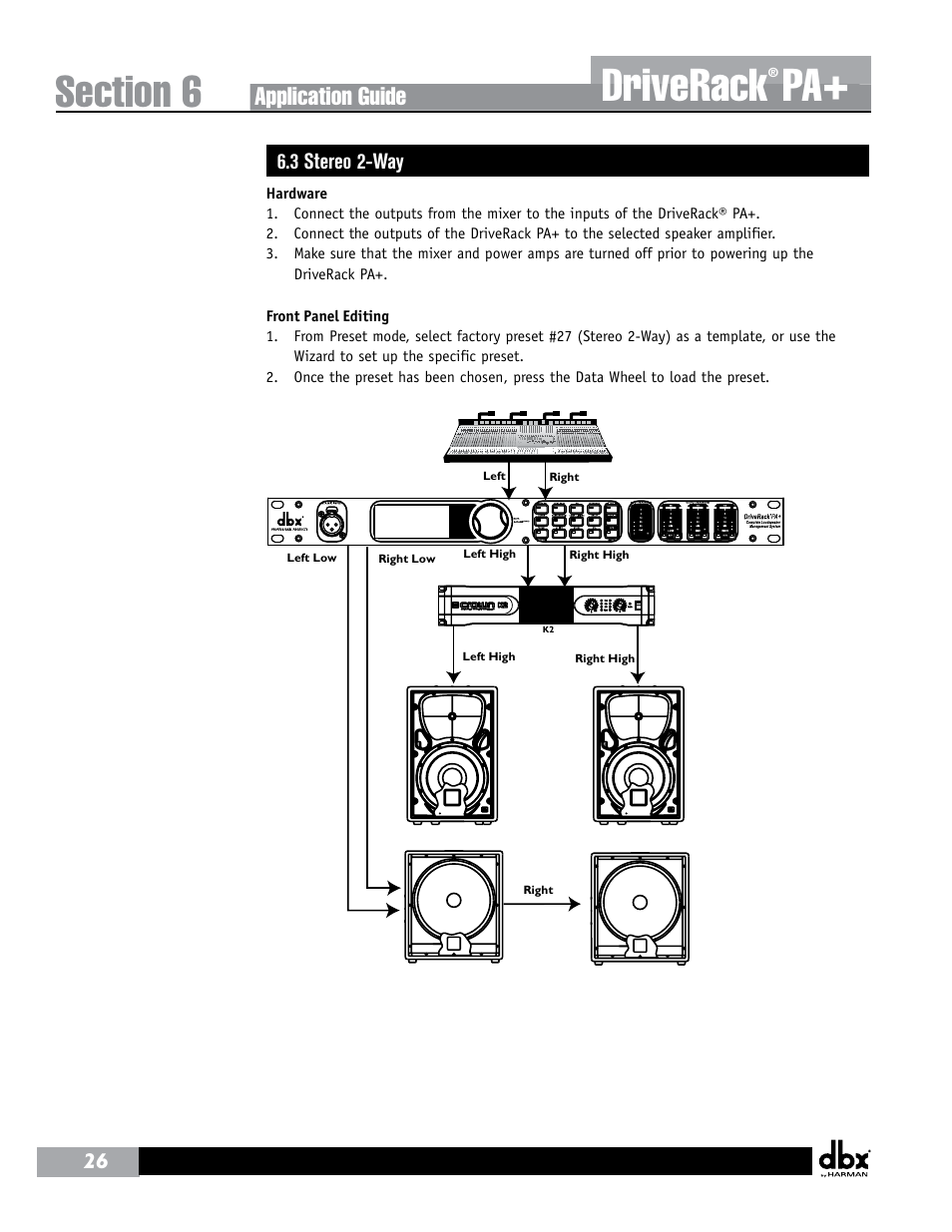 Driverack, Application guide, 3 stereo 2-way | dbx DriveRack PA+ User Manual | Page 30 / 40