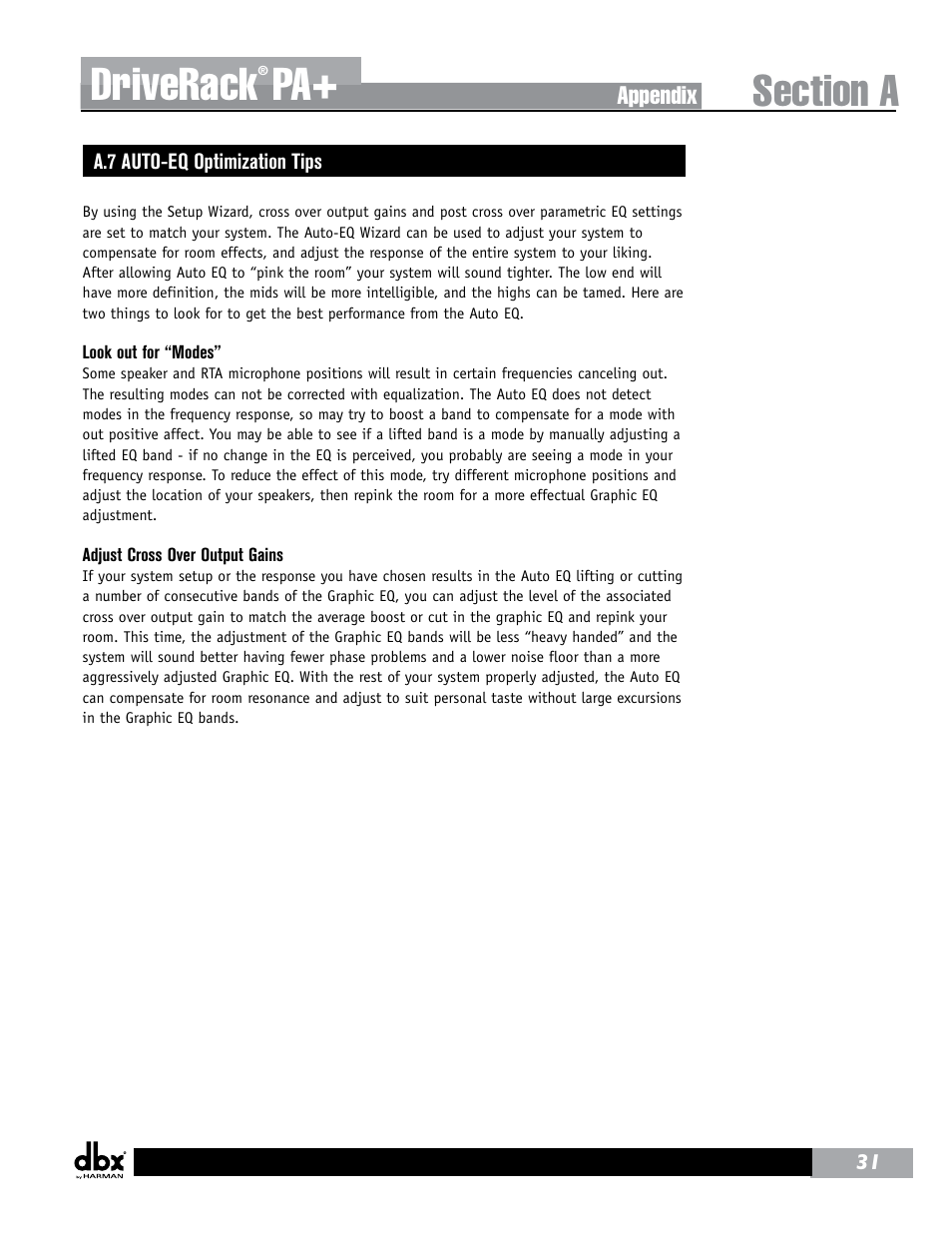 Driverack | dbx DriveRack PA+ User Manual | Page 35 / 40