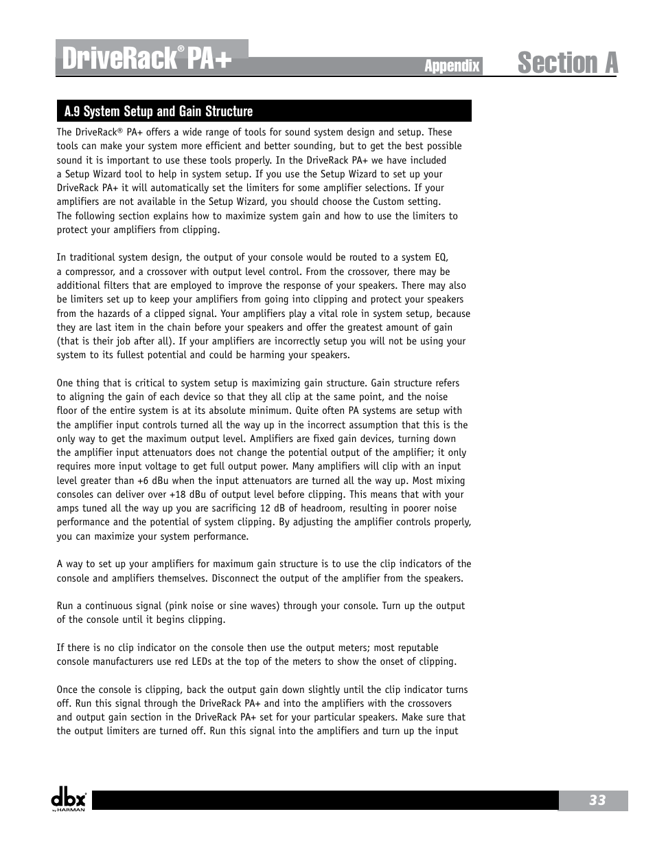 Driverack | dbx DriveRack PA+ User Manual | Page 37 / 40