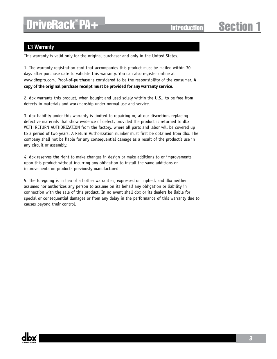 Driverack | dbx DriveRack PA+ User Manual | Page 7 / 40