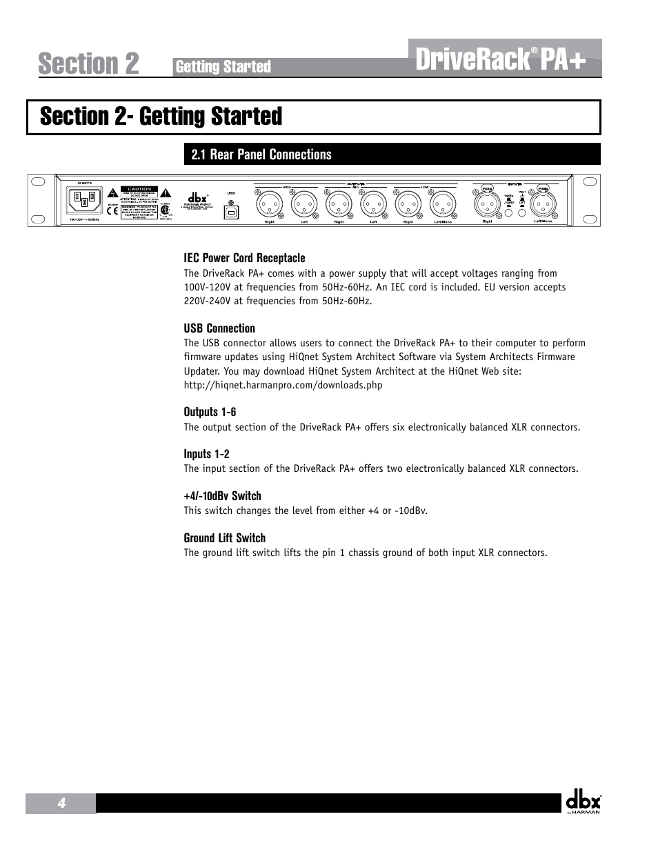Driverack | dbx DriveRack PA+ User Manual | Page 8 / 40