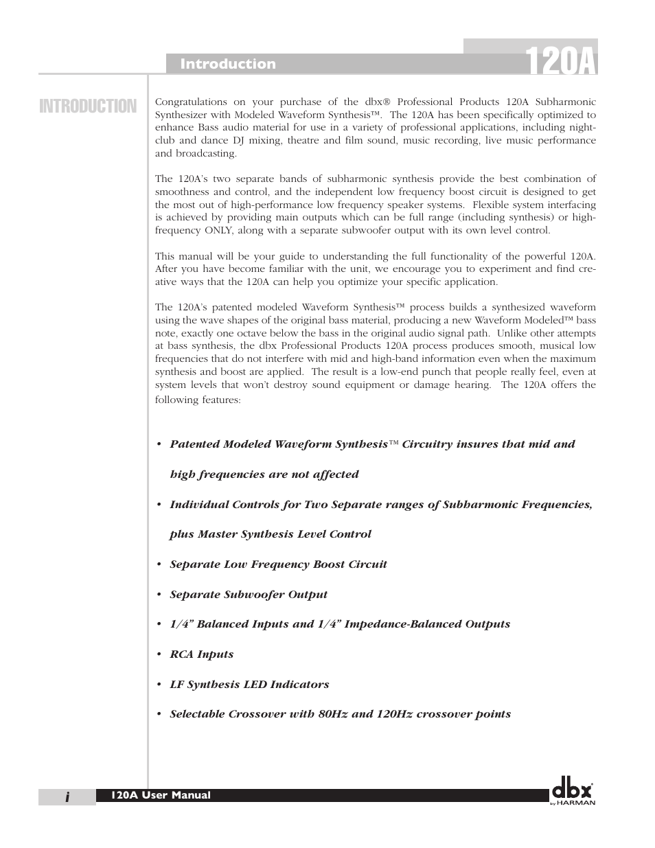 120a, Introduction | dbx 120A User Manual | Page 6 / 16