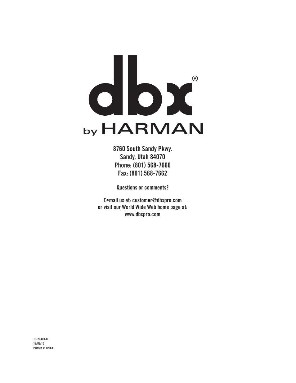 dbx 160A User Manual | Page 20 / 20