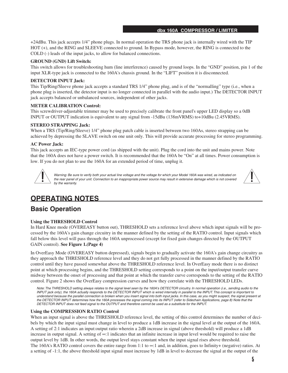 Basic operation | dbx 160A User Manual | Page 9 / 20